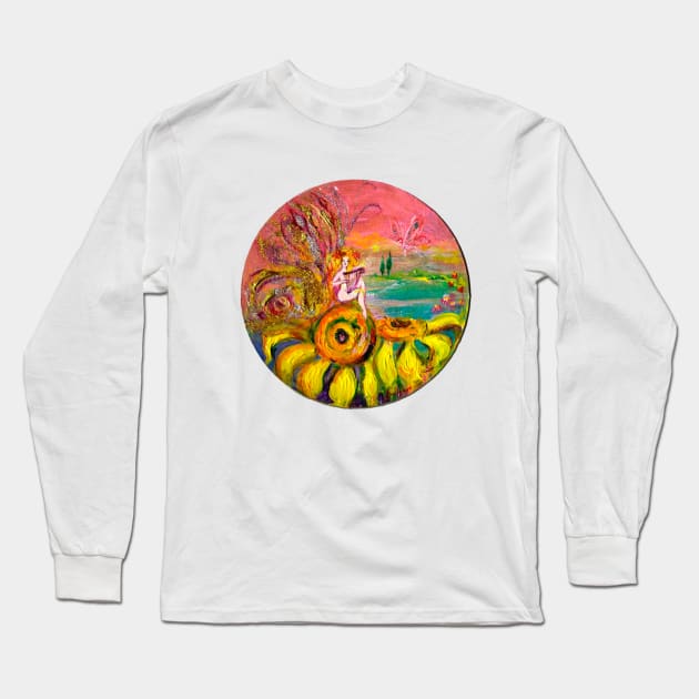 FAIRY OF THE SUNFLOWERS PLAYING LYRA Fantasy Long Sleeve T-Shirt by BulganLumini